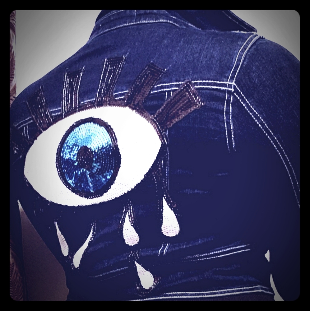 Evil eye dark denim crop jacket